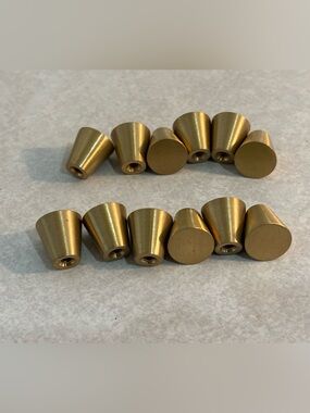 Set of 12 tiny little brushed brass drawer/cabinet knobs with hardware